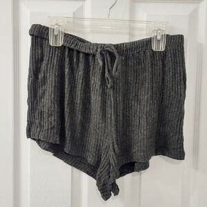 LOFT Sleep Plush Ribbed Drawstring Pajama Shorts Charcoal Gray Size M